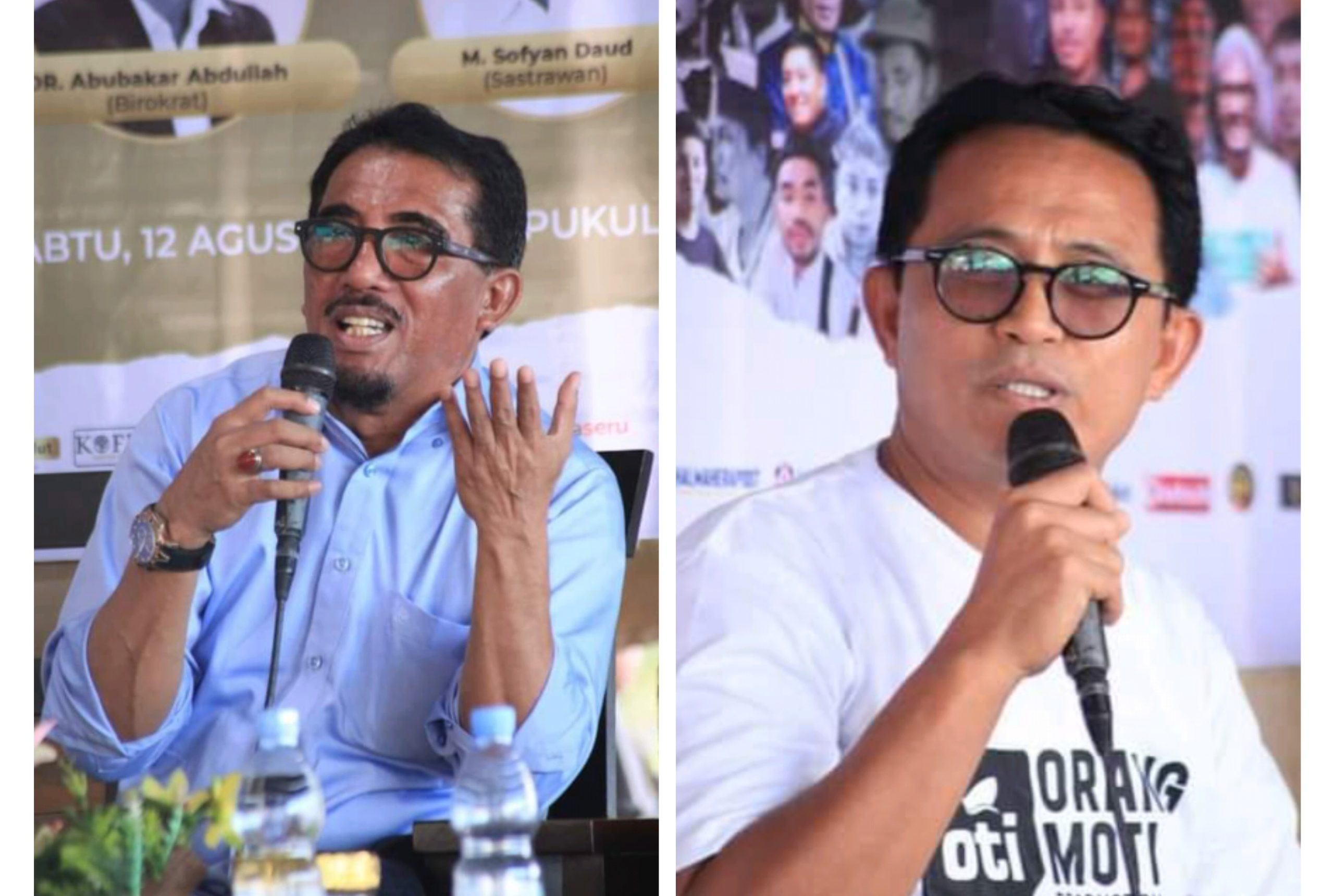 Sultan Tidore Husain Alting Sjah (kiri kameja biru) dan Abubakar Abdullah (kanan kaos putih)./jmg