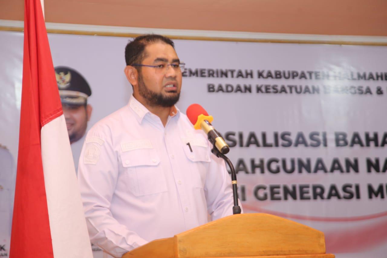 Wakil Bupati Halsel, Hasan Ali Bassam Kasuba saat membuka Sosialisasi Bahaya Narkoba. (Istimewa)