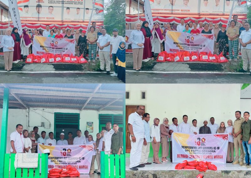 Memperingati Hari Ulang Tahun (HUT) Partai Gerindra ke-18 DPC Gerindra Kab Halmahera Selatan Dengan Menggelar rangkaian kegiatan sosial.