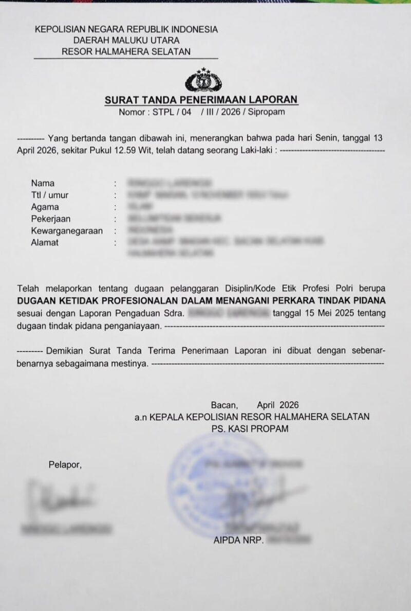 Ket: Bukti Surat Laporan