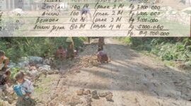 Ket: Proyek pembangunan Jalan Lapen Tahun Anggaran 2024 di ruas Desa Sekely–Kurunga, Kecamatan Gane Barat Selatan.
