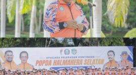Ket: Kepala Dinas Pemuda dan Olahraga Halmahera Selatan, Noce Totononu, dan Rombongan Kontingen Popda XII Kab.Halmahera Selatan.